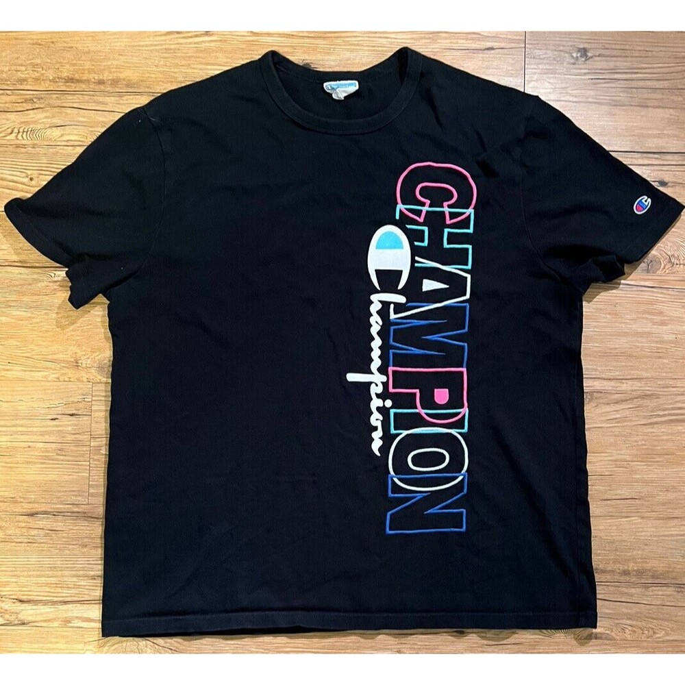 CHAMPION  Embroidered Multi- Color Vertical Logo Short Sleeve Mens T-shirt XL
